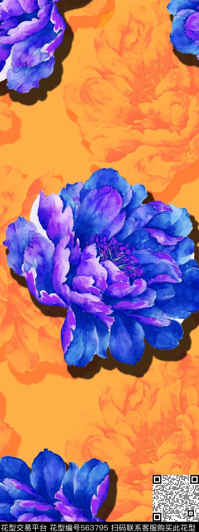 大花手绘长巾数码印花华亿平台下载（图片编号: 563795） - 瓦栏（Walan）