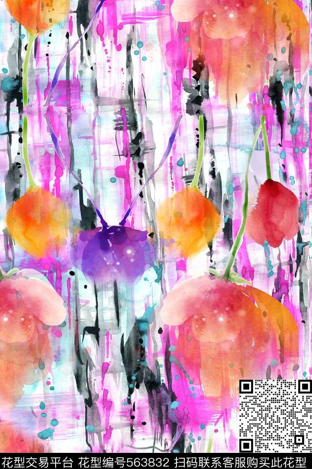 水墨中国风花卉连衣裙数码印花华亿平台下载（图片编号: 563832） - 瓦栏（Walan）