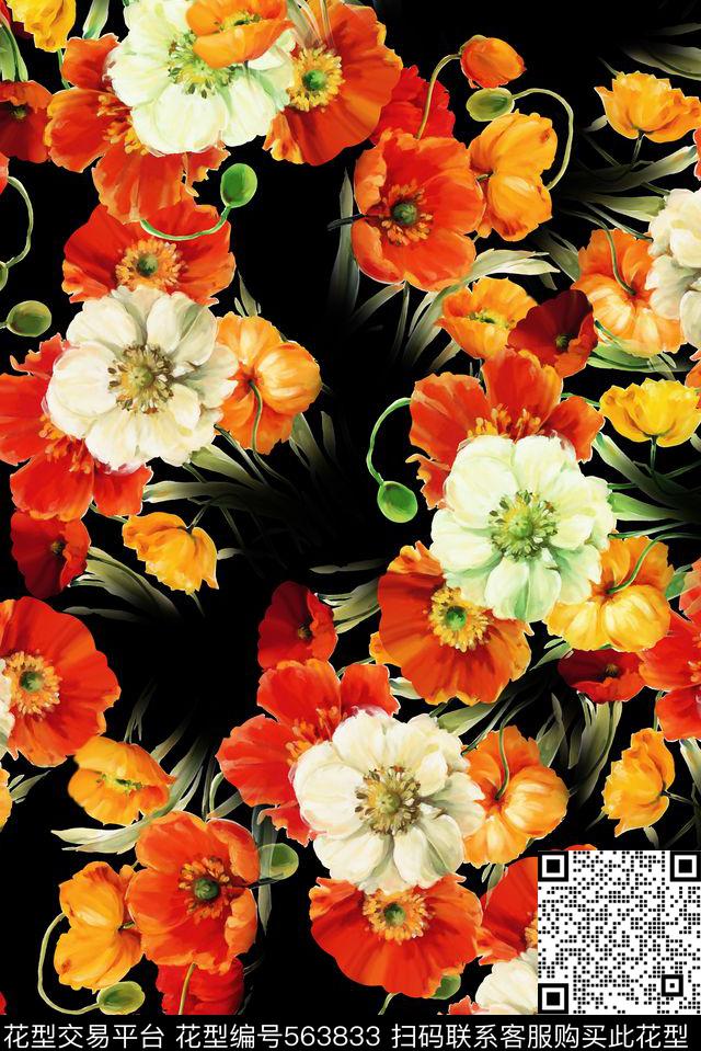 中国风手绘大气炫彩数码印花华亿平台下载（图片编号: 563833） - 瓦栏（Walan）