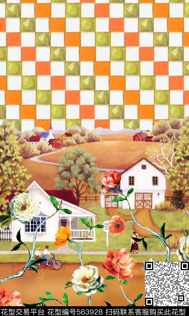 时尚田园风光花卉数码印花华亿平台下载（图片编号: 563928） - 瓦栏（Walan）