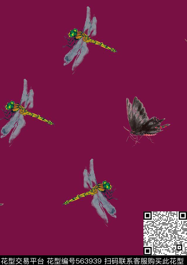 酒红卡通水墨数码印花华亿平台下载（图片编号: 563939） - 瓦栏（Walan）