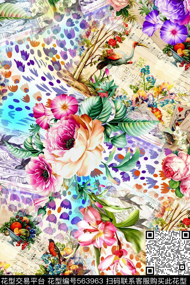 时尚手绘花卉数码印花华亿平台下载（图片编号: 563963） - 瓦栏（Walan）