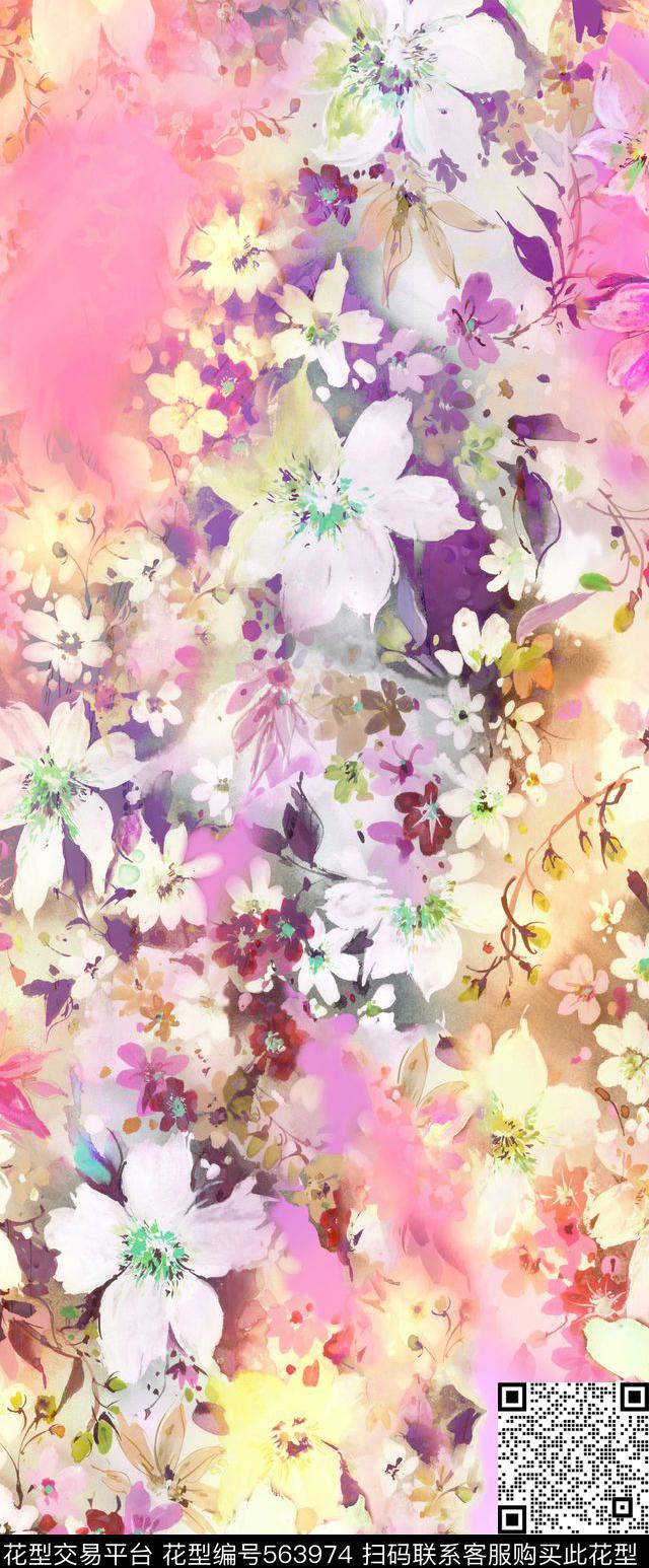 花卉华亿平台连续数码印花华亿平台下载（图片编号: 563974） - 瓦栏（Walan）
