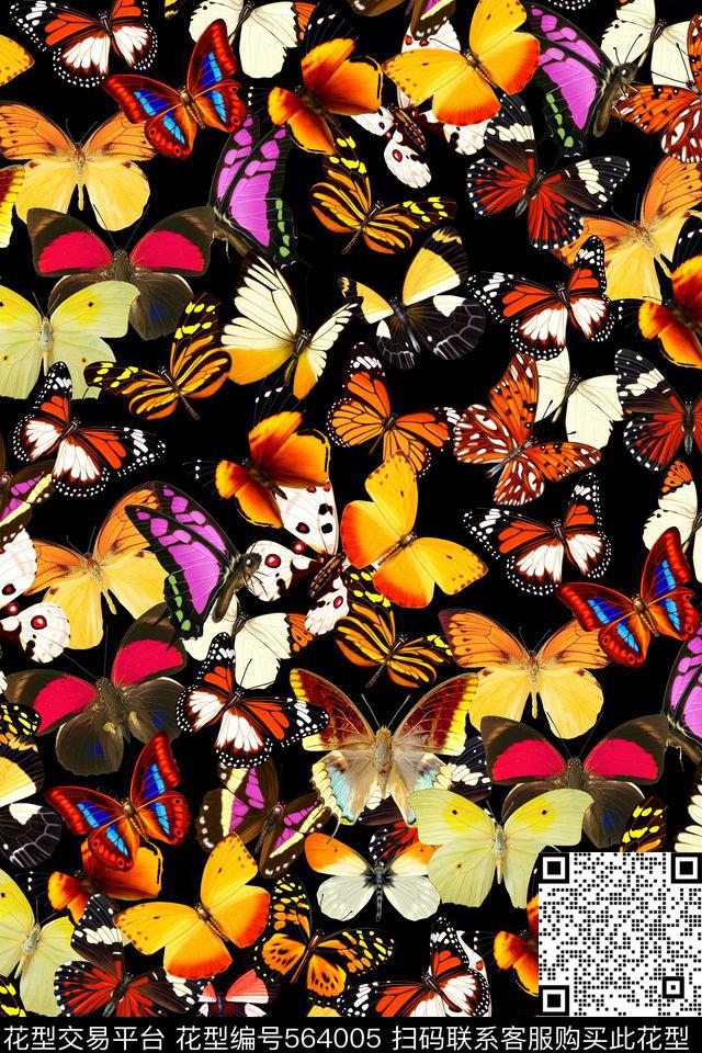 缤纷蝴蝶女装数码印花华亿平台下载（图片编号: 564005） - 瓦栏（Walan）