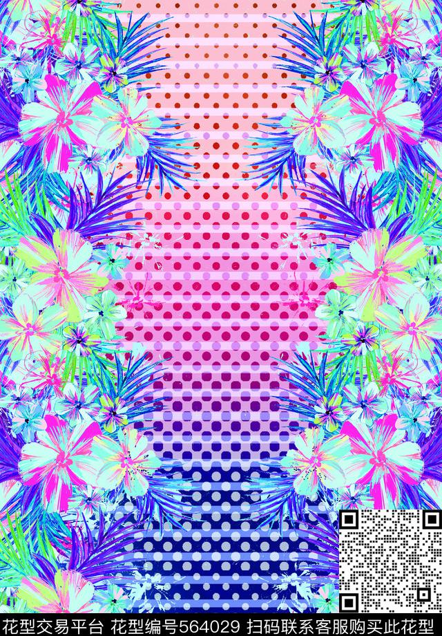 潮流时尚花卉花草植物数码印花华亿平台下载（图片编号: 564029） - 瓦栏（Walan）