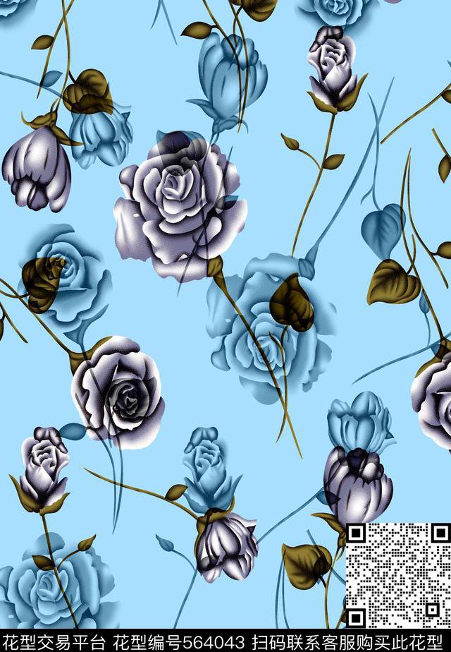 高清花卉数码印花欧美流行女装连衣裙数码印花华亿平台下载（图片编号: 564043） - 瓦栏（Walan）