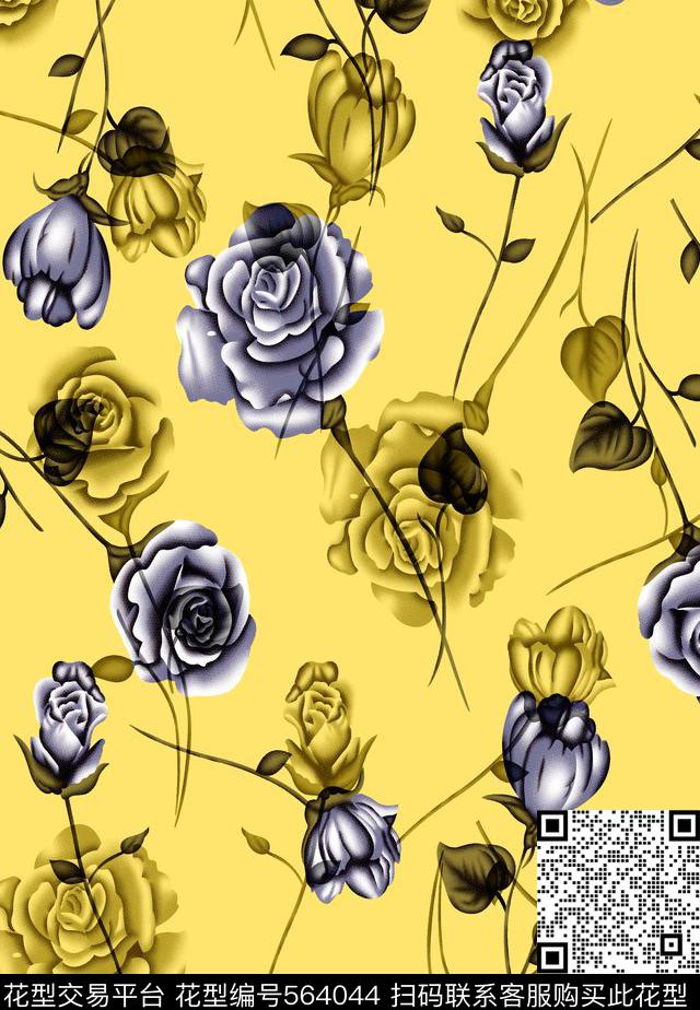 高清花卉数码印花欧美流行女装连衣裙数码印花华亿平台下载（图片编号: 564044） - 瓦栏（Walan）