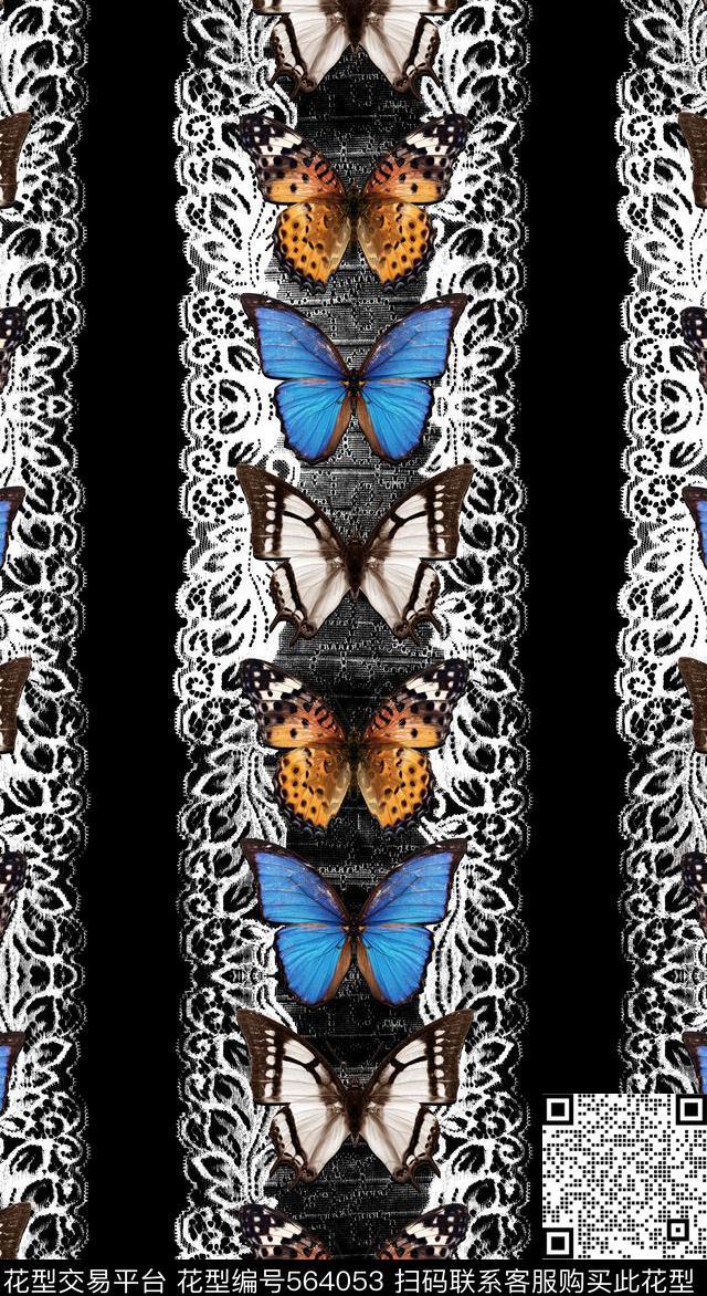 时装蕾丝蝴蝶大牌搭配数码印花华亿平台下载（图片编号: 564053） - 瓦栏（Walan）