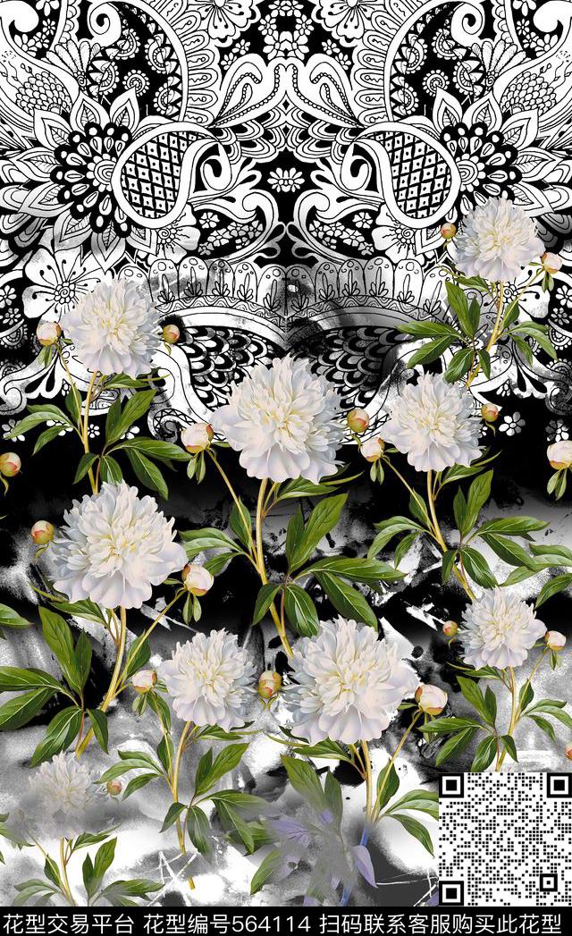 定位花卉欧式花纹数码印花华亿平台下载（图片编号: 564114） - 瓦栏（Walan）