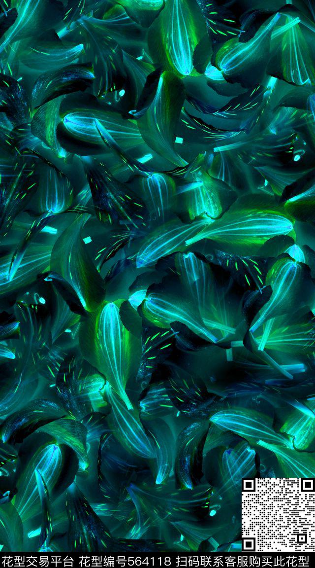 抽象时尚创意满版叶枝渐变荧光大牌服装面料数码印花华亿平台下载（图片编号: 564118） - 瓦栏（Walan）