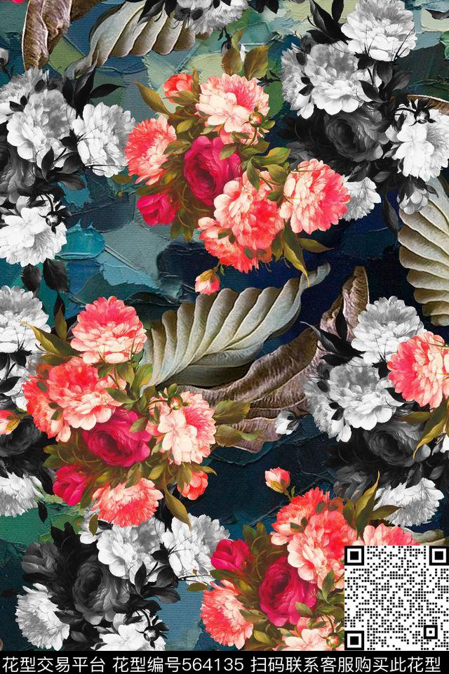 花卉立体层次数码印花华亿平台下载（图片编号: 564135） - 瓦栏（Walan）