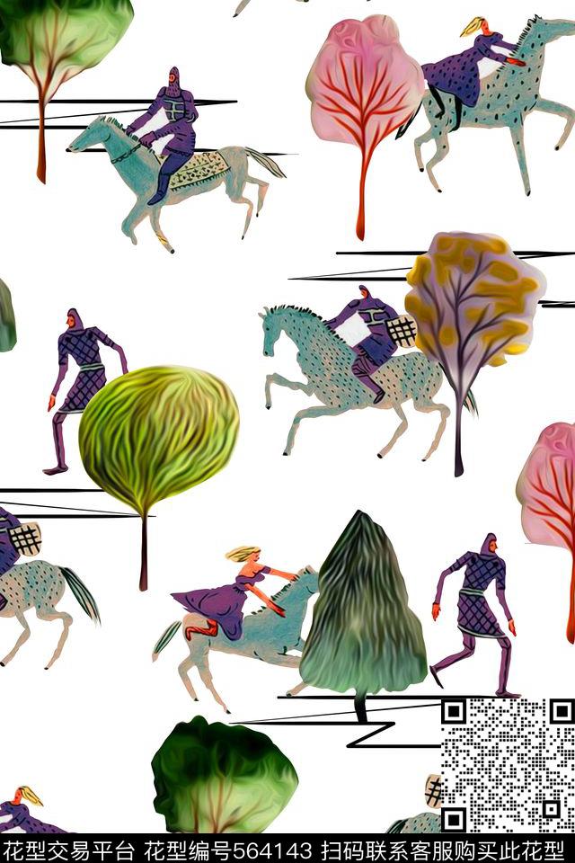 卡通纯色底骑马数码印花华亿平台下载（图片编号: 564143） - 瓦栏（Walan）