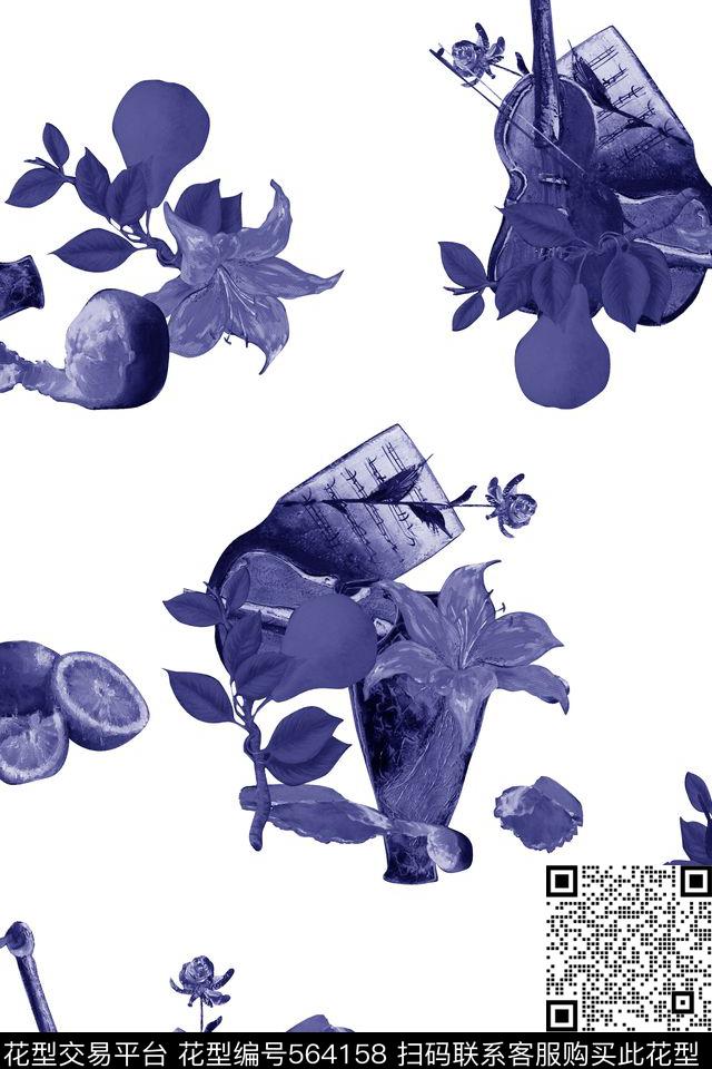 时尚欧式花卉琴水果数码印花华亿平台下载（图片编号: 564158） - 瓦栏（Walan）