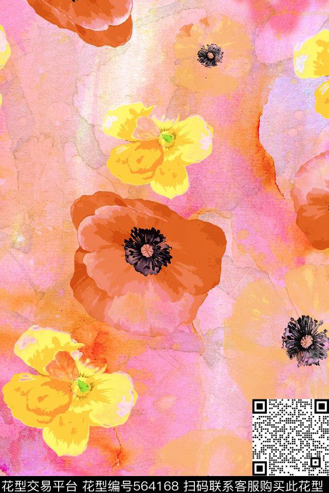 水彩花卉手绘传统印花华亿平台下载（图片编号: 564168） - 瓦栏（Walan）