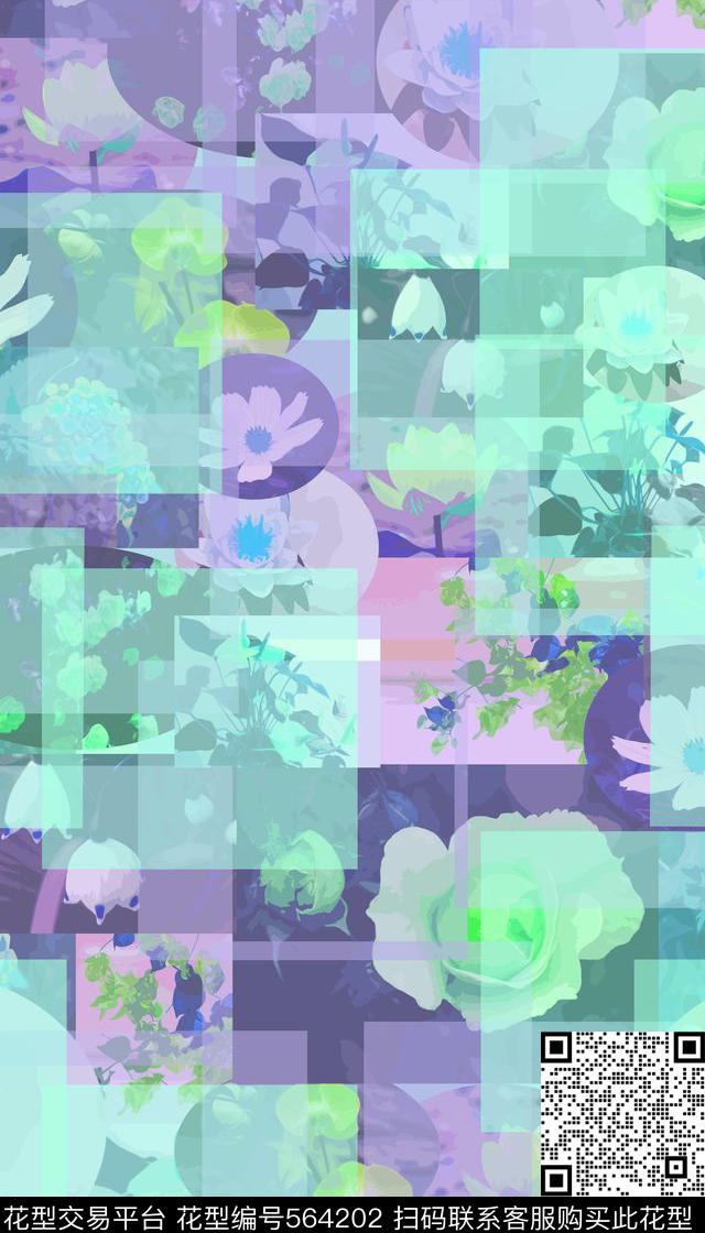 花卉几何流行数码印花华亿平台下载（图片编号: 564202） - 瓦栏（Walan）