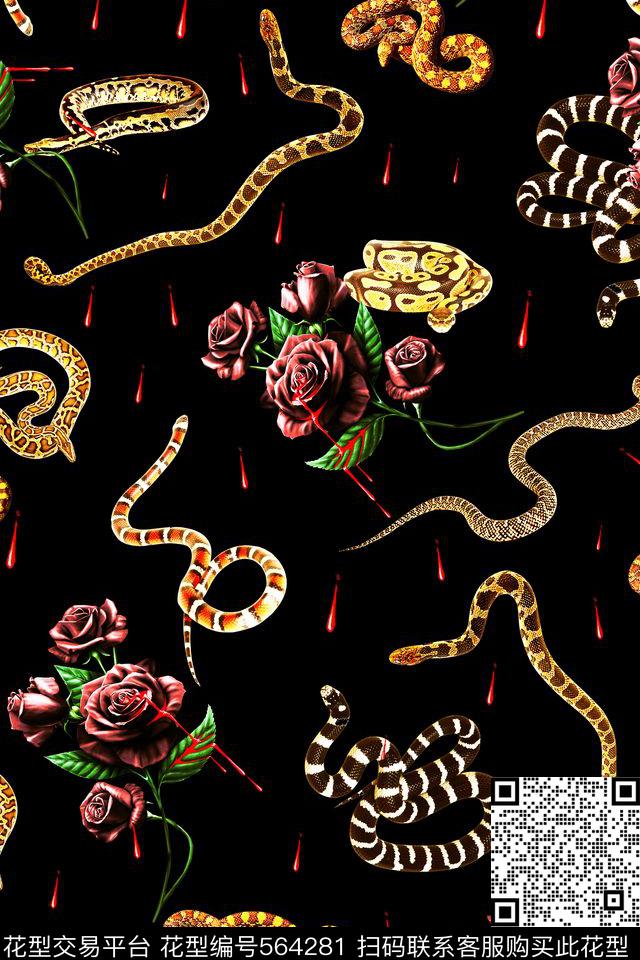 大牌时尚创意玫瑰蛇欧美印度女装连衣裙短裙衬衫男装T桖E【动物昆虫】数码印花华亿平台下载（图片编号: 564281） - 瓦栏（Walan）