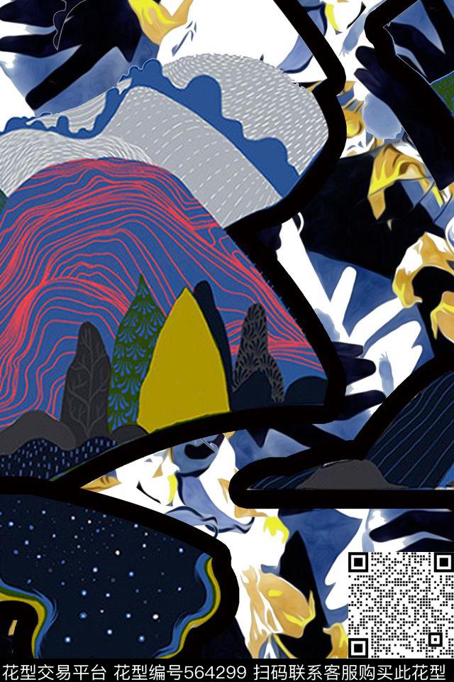 抽象几何手绘数码印花华亿平台下载（图片编号: 564299） - 瓦栏（Walan）