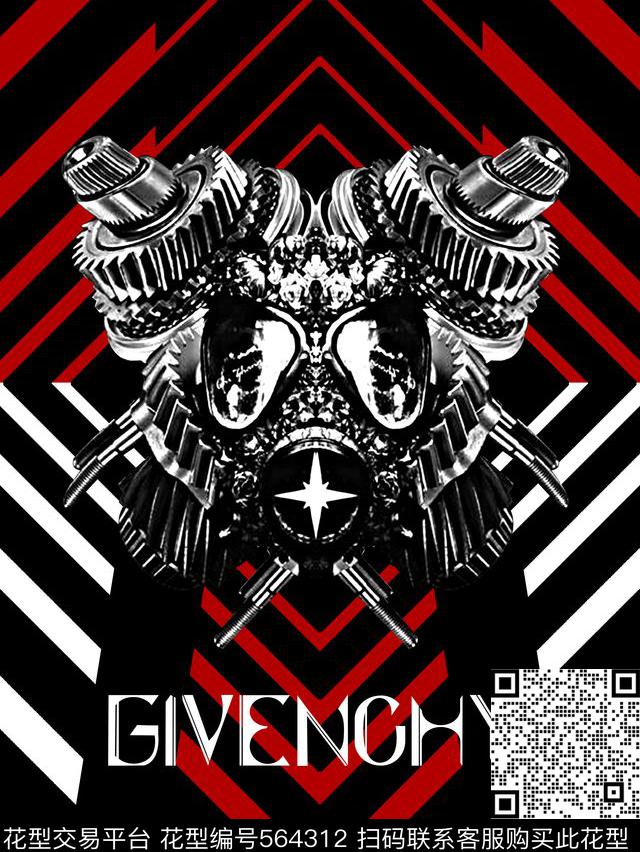 纪梵希Givenchy机械防毒面罩几何拼块男装数码印花华亿平台下载（图片编号: 564312） - 瓦栏（Walan）