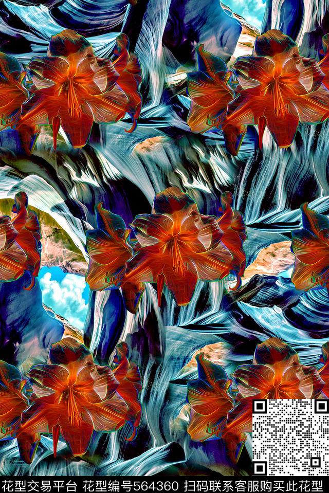 潮流大牌抽象花卉女装数码印花华亿平台下载（图片编号: 564360） - 瓦栏（Walan）