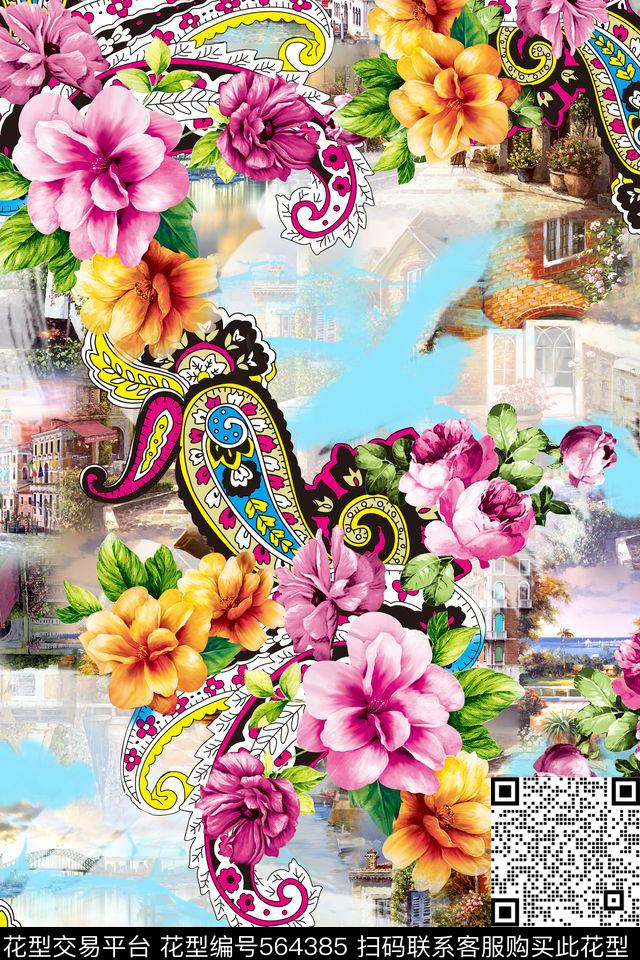 女装潮流时尚大牌油画花卉数码印花华亿平台下载（图片编号: 564385） - 瓦栏（Walan）