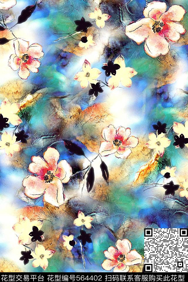 中国风水墨花卉数码印花华亿平台下载（图片编号: 564402） - 瓦栏（Walan）