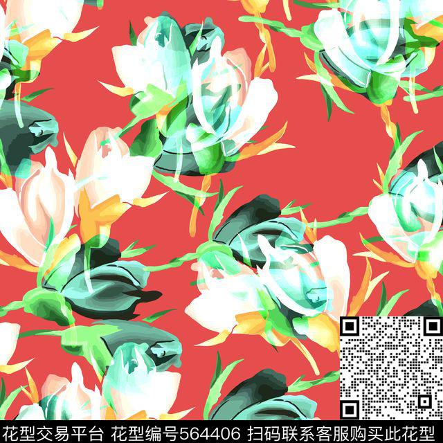 自然写意花卉花卉组合传统印花华亿平台下载（图片编号: 564406） - 瓦栏（Walan）