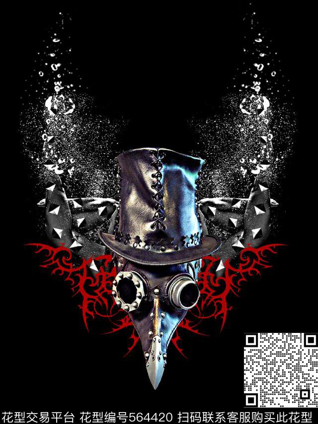 抽象男装图案怪诞面具男装衬衫图案数码印花华亿平台下载（图片编号: 564420） - 瓦栏（Walan）