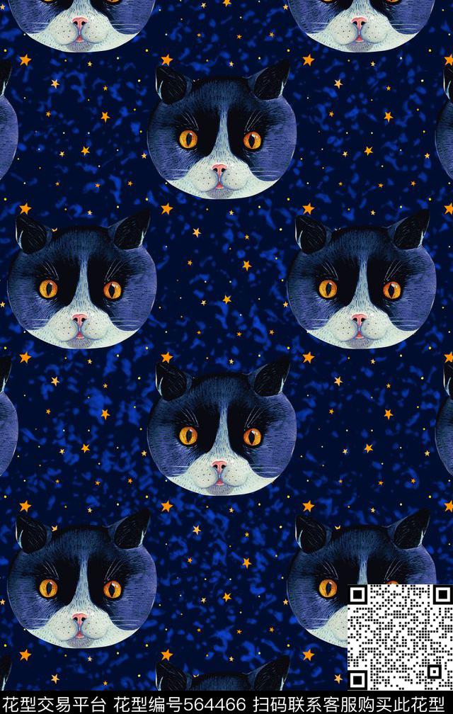 金星蓝色星空猫头数码印花华亿平台下载（图片编号: 564466） - 瓦栏（Walan）