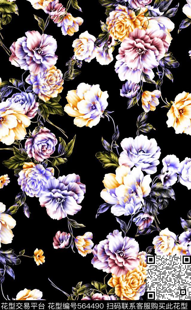 女装连衣裙数码印花高清大花数码印花华亿平台下载（图片编号: 564490） - 瓦栏（Walan）