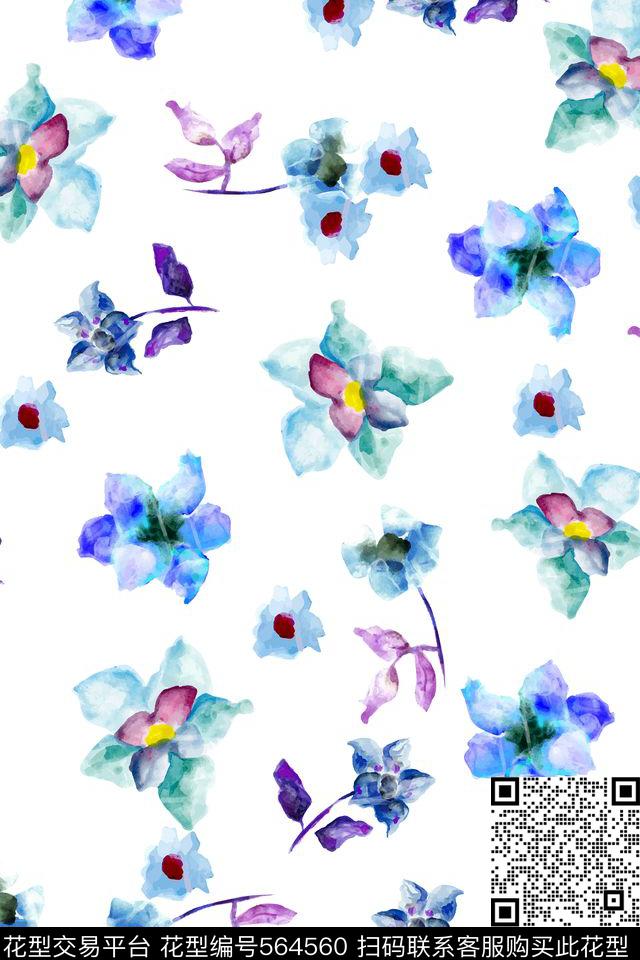 水彩花卉清新小花数码印花华亿平台下载（图片编号: 564560） - 瓦栏（Walan）