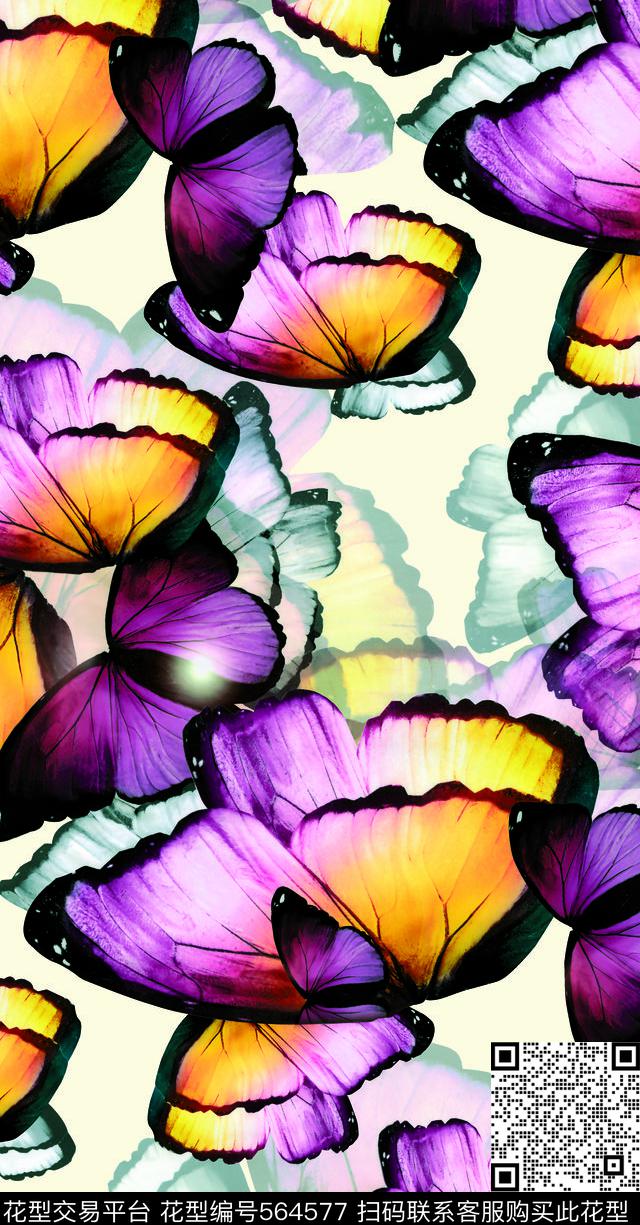 流行时尚朦胧蝴蝶花数码印花华亿平台下载（图片编号: 564577） - 瓦栏（Walan）