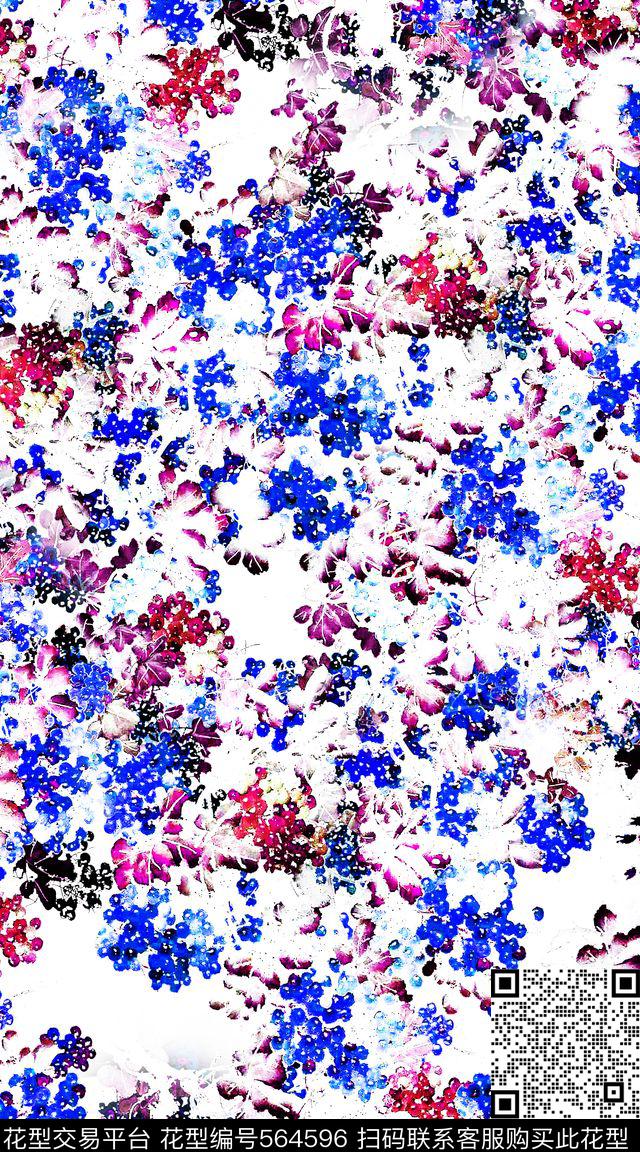 抽象满版工笔画植物数码印花服装数码印花华亿平台下载（图片编号: 564596） - 瓦栏（Walan）