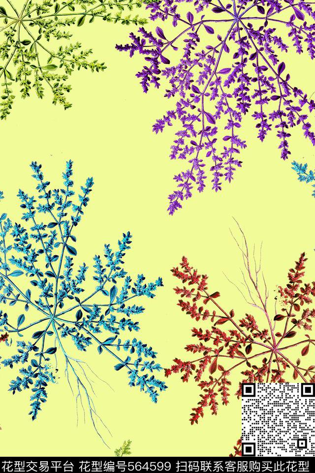 植物插画手绘时尚复古数码印花华亿平台下载（图片编号: 564599） - 瓦栏（Walan）