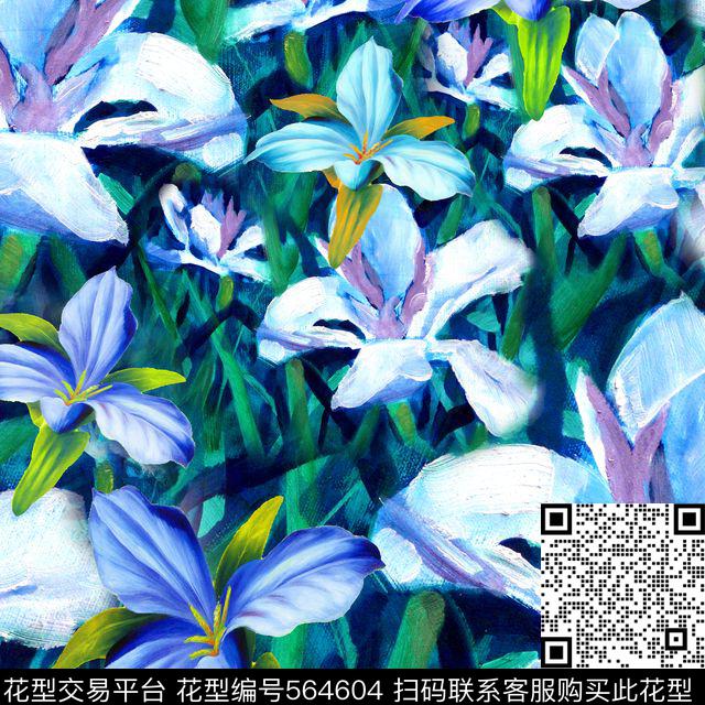 油画百合花卉数码印花华亿平台下载（图片编号: 564604） - 瓦栏（Walan）