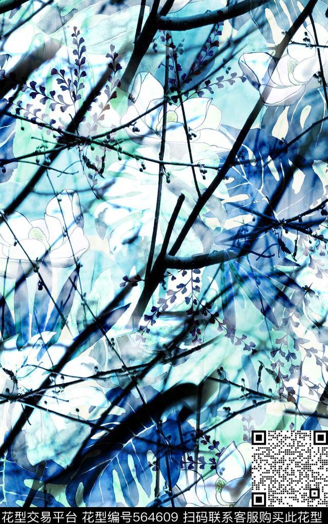 热带树叶数码印花华亿平台下载（图片编号: 564609） - 瓦栏（Walan）
