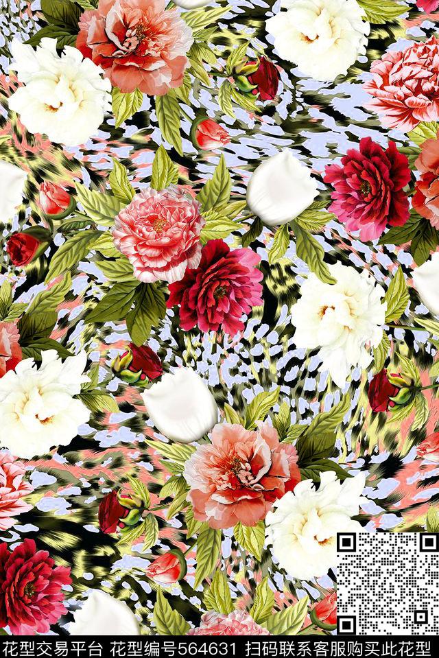 豹纹花卉肌理数码印花华亿平台下载（图片编号: 564631） - 瓦栏（Walan）