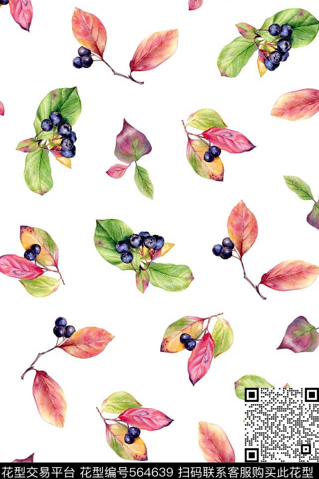 清新果实树叶连衣裙数码印花华亿平台下载（图片编号: 564639） - 瓦栏（Walan）