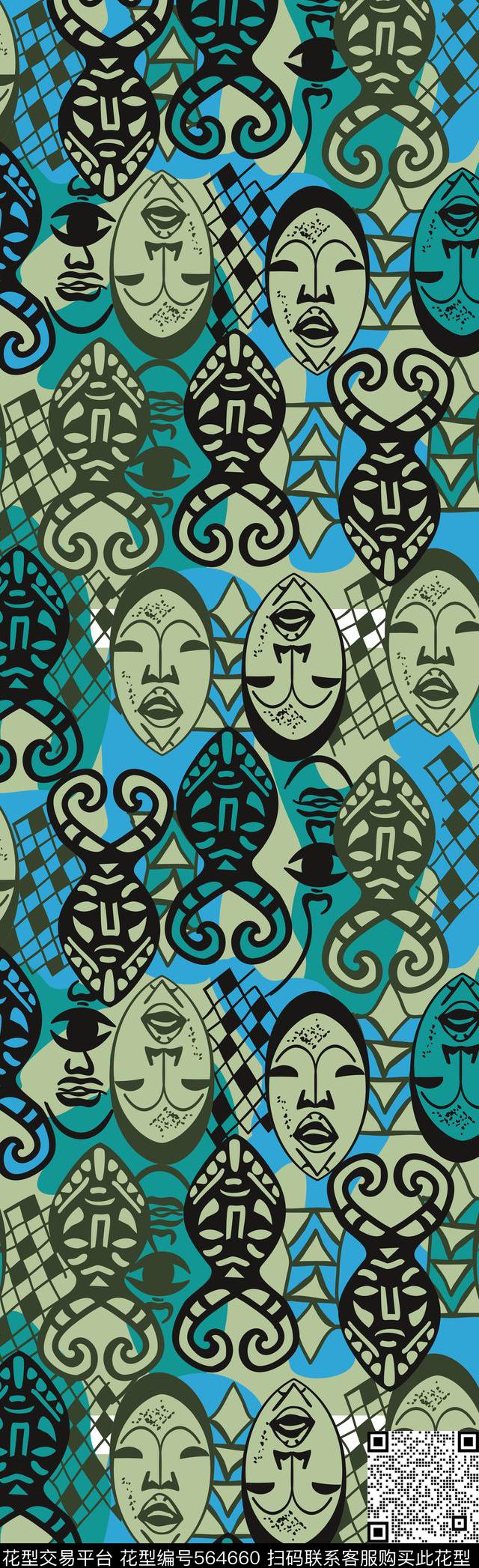 异域风情面具羊头传统印花华亿平台下载（图片编号: 564660） - 瓦栏（Walan）