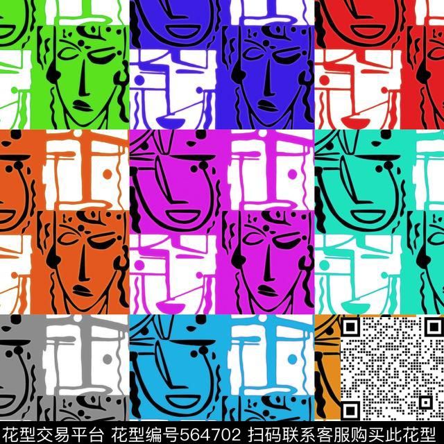 抽象卡通人物拼接传统印花华亿平台下载（图片编号: 564702） - 瓦栏（Walan）