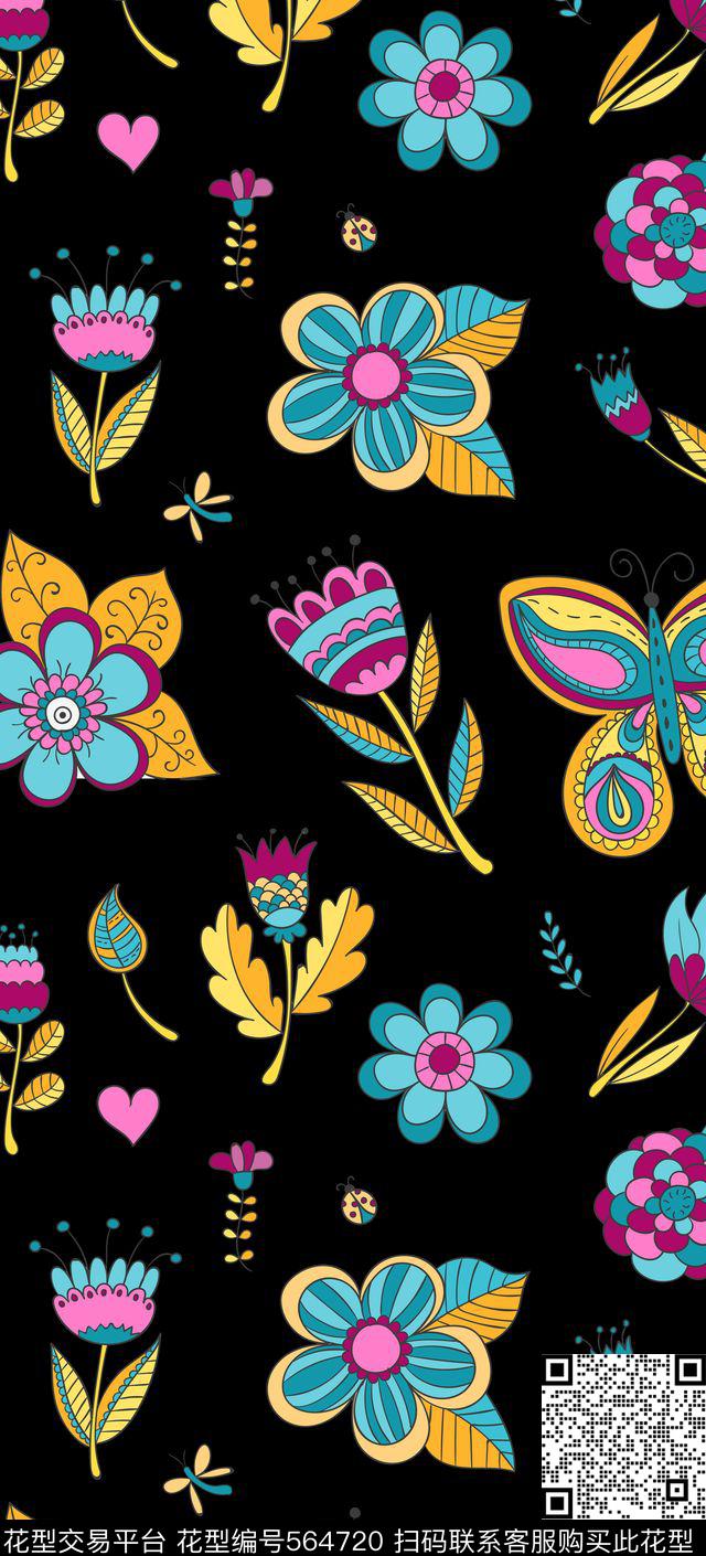 花花卉蘑菇传统印花华亿平台下载（图片编号: 564720） - 瓦栏（Walan）