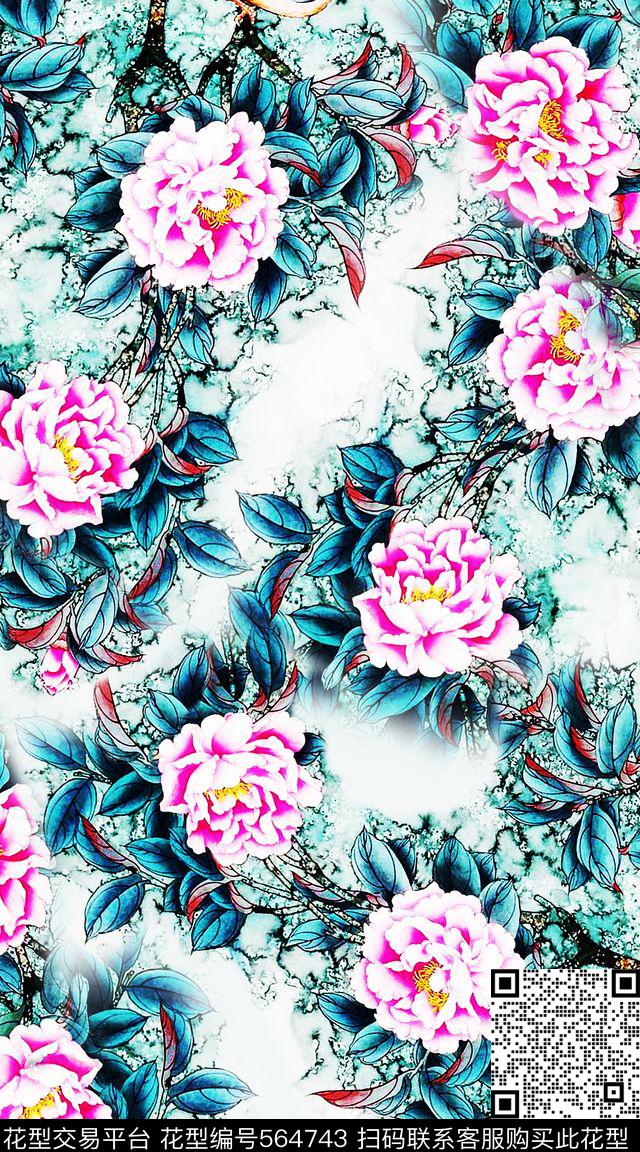 花卉渐变数码时尚工笔画印花服装数码印花华亿平台下载（图片编号: 564743） - 瓦栏（Walan）
