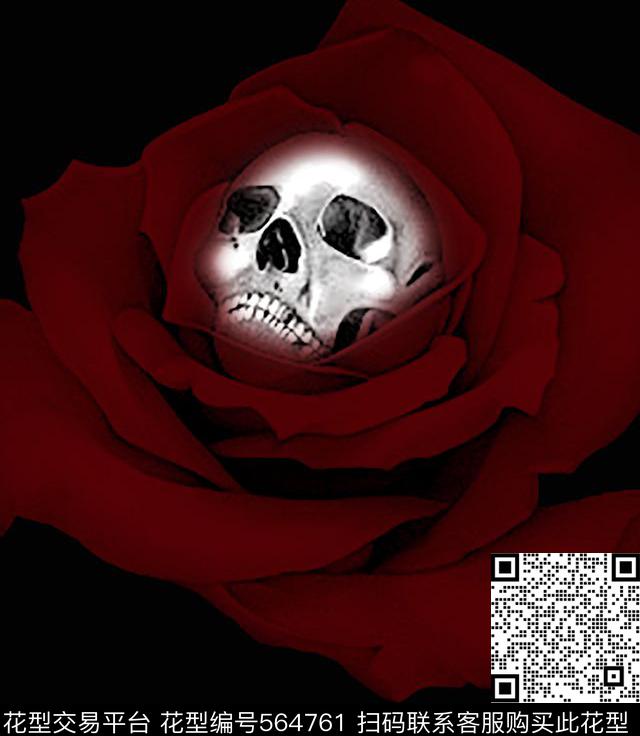 骷髅玫瑰欧美传统印花华亿平台下载（图片编号: 564761） - 瓦栏（Walan）