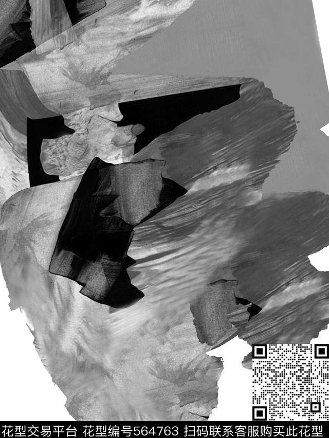水墨黑白写意数码印花华亿平台下载（图片编号: 564763） - 瓦栏（Walan）