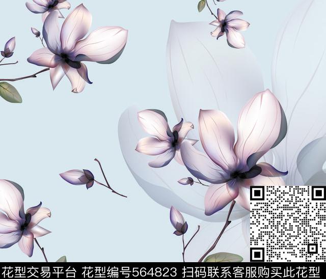 中国风花卉手绘数码印花华亿平台下载（图片编号: 564823） - 瓦栏（Walan）