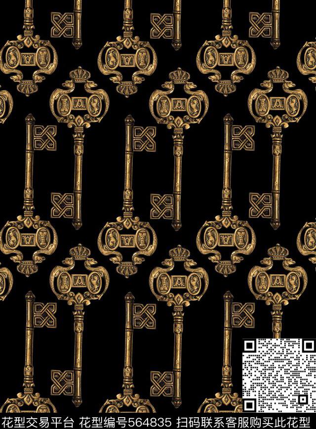 复古钥匙欧式风格印花数码印花华亿平台下载（图片编号: 564835） - 瓦栏（Walan）