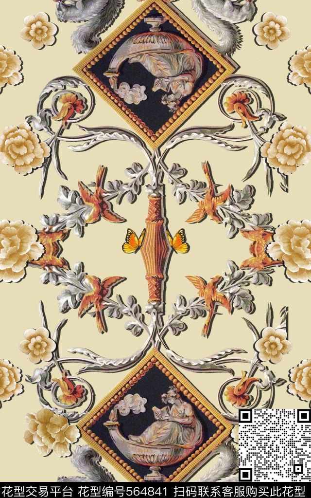 欧式复古卷草数码印花华亿平台下载（图片编号: 564841） - 瓦栏（Walan）