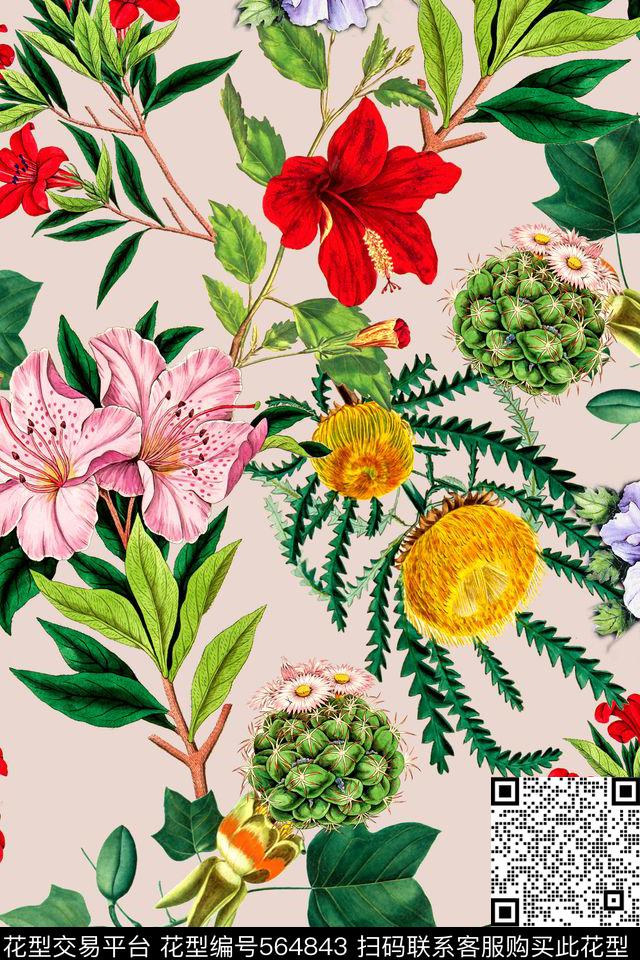 时尚手绘花卉数码印花华亿平台下载（图片编号: 564843） - 瓦栏（Walan）