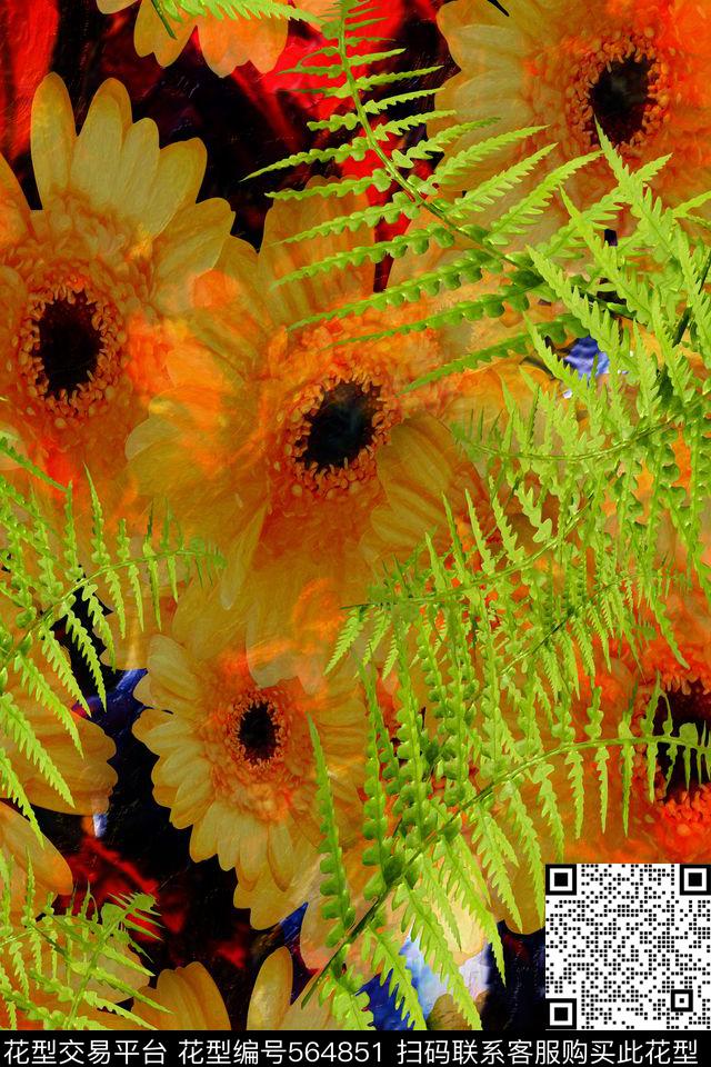 抽象花卉亮彩数码印花华亿平台下载（图片编号: 564851） - 瓦栏（Walan）