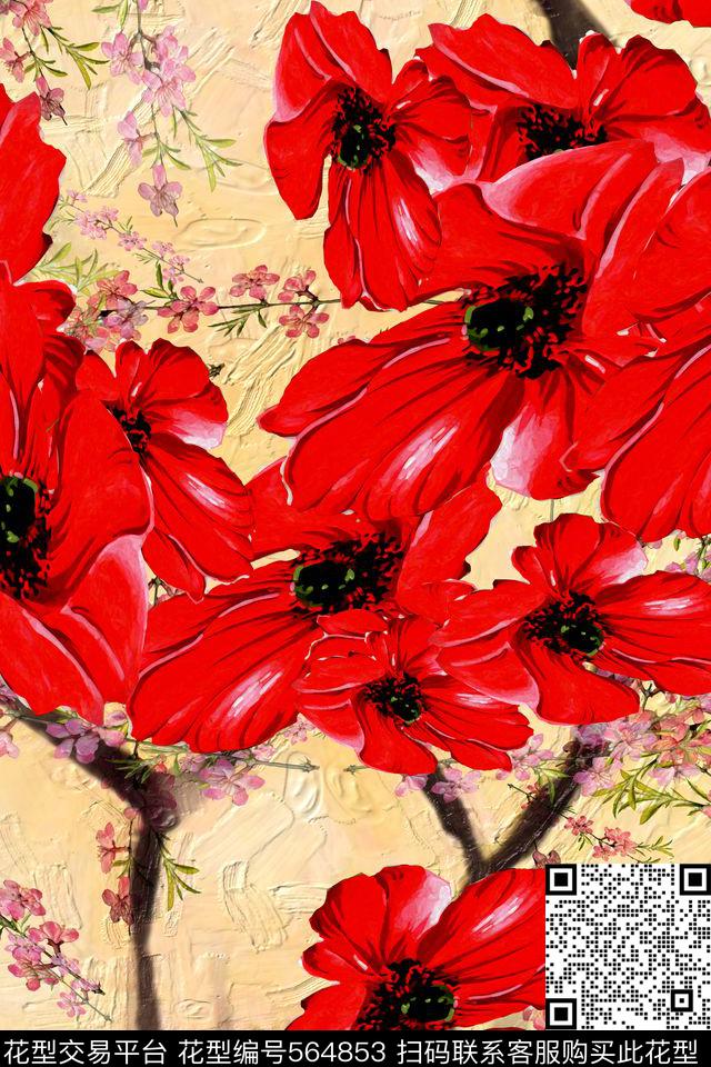 花卉亮彩温馨田园风数码印花华亿平台下载（图片编号: 564853） - 瓦栏（Walan）