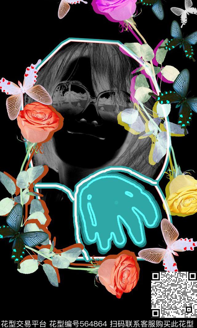 花卉蝴蝶人物时尚定位数码印花华亿平台下载（图片编号: 564864） - 瓦栏（Walan）